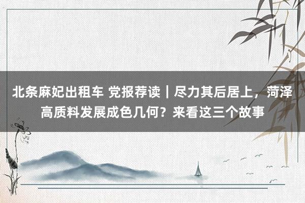 北条麻妃出租车 党报荐读｜尽力其后居上，菏泽高质料发展成色几何？来看这三个故事