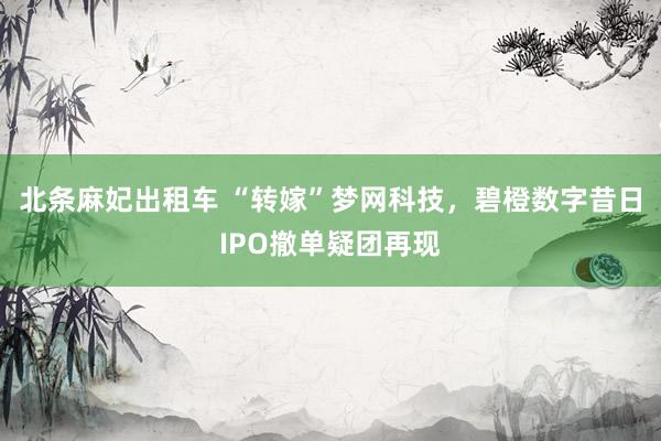 北条麻妃出租车 “转嫁”梦网科技，碧橙数字昔日IPO撤单疑团再现