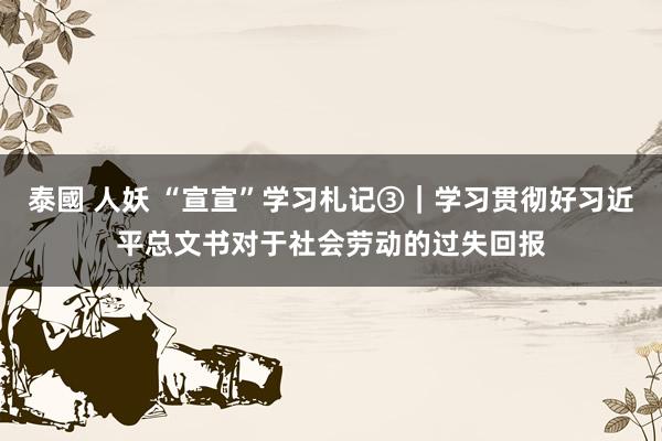 泰國 人妖 “宣宣”学习札记③｜学习贯彻好习近平总文书对于社会劳动的过失回报