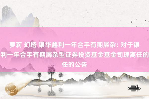 萝莉 幻塔 银华鑫利一年合手有期羼杂: 对于银华鑫利一年合手有期羼杂型证券投资基金基金司理离任的公告
