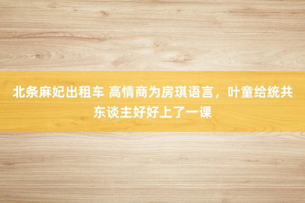 北条麻妃出租车 高情商为房琪语言，叶童给统共东谈主好好上了一课